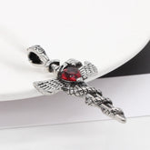 Vintage Wings Cross Sword Heart Shape Red Zircon Titanium Steel Pendant for Men